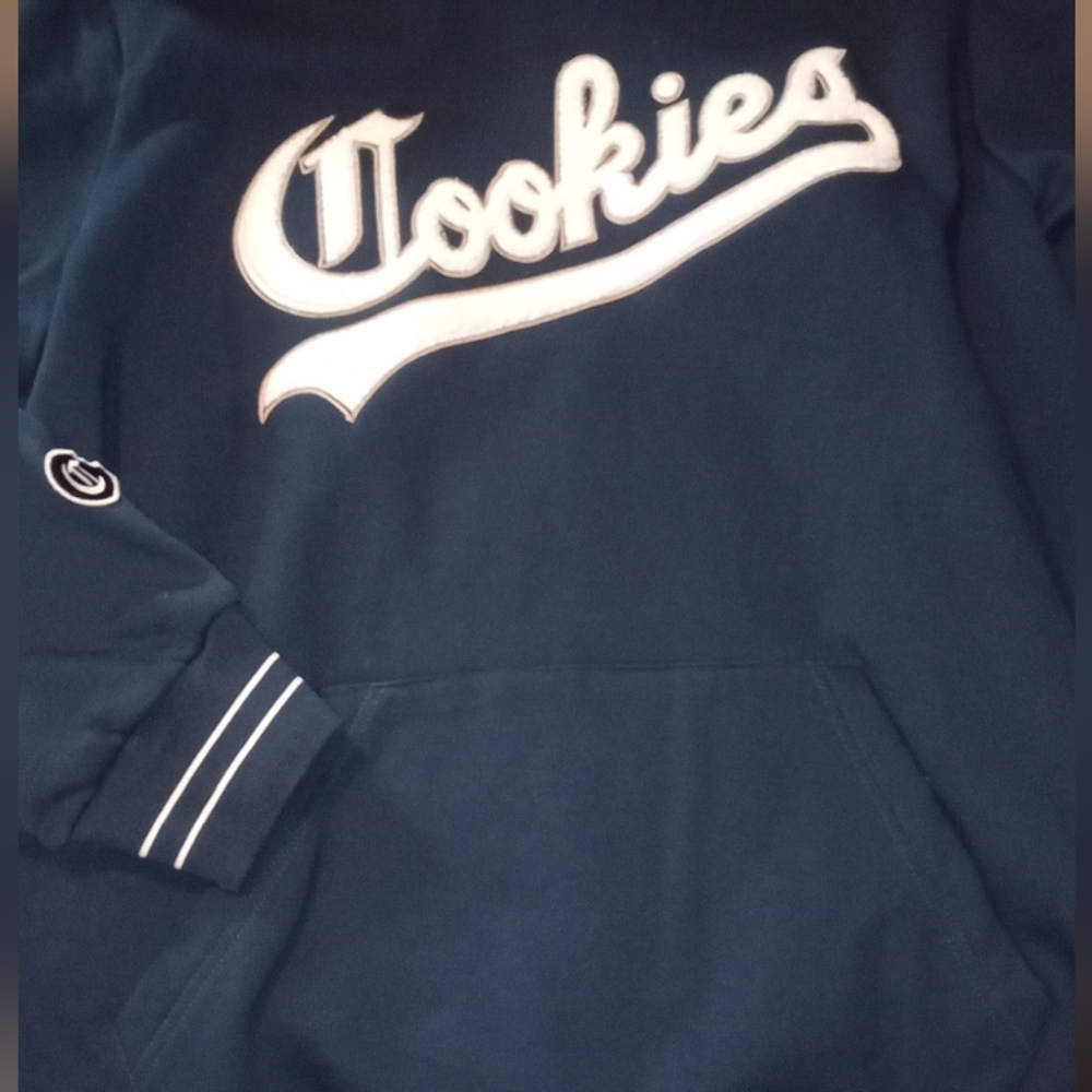 Cookies Navy Hoodie with White Chenille Fuzz Puff Logo